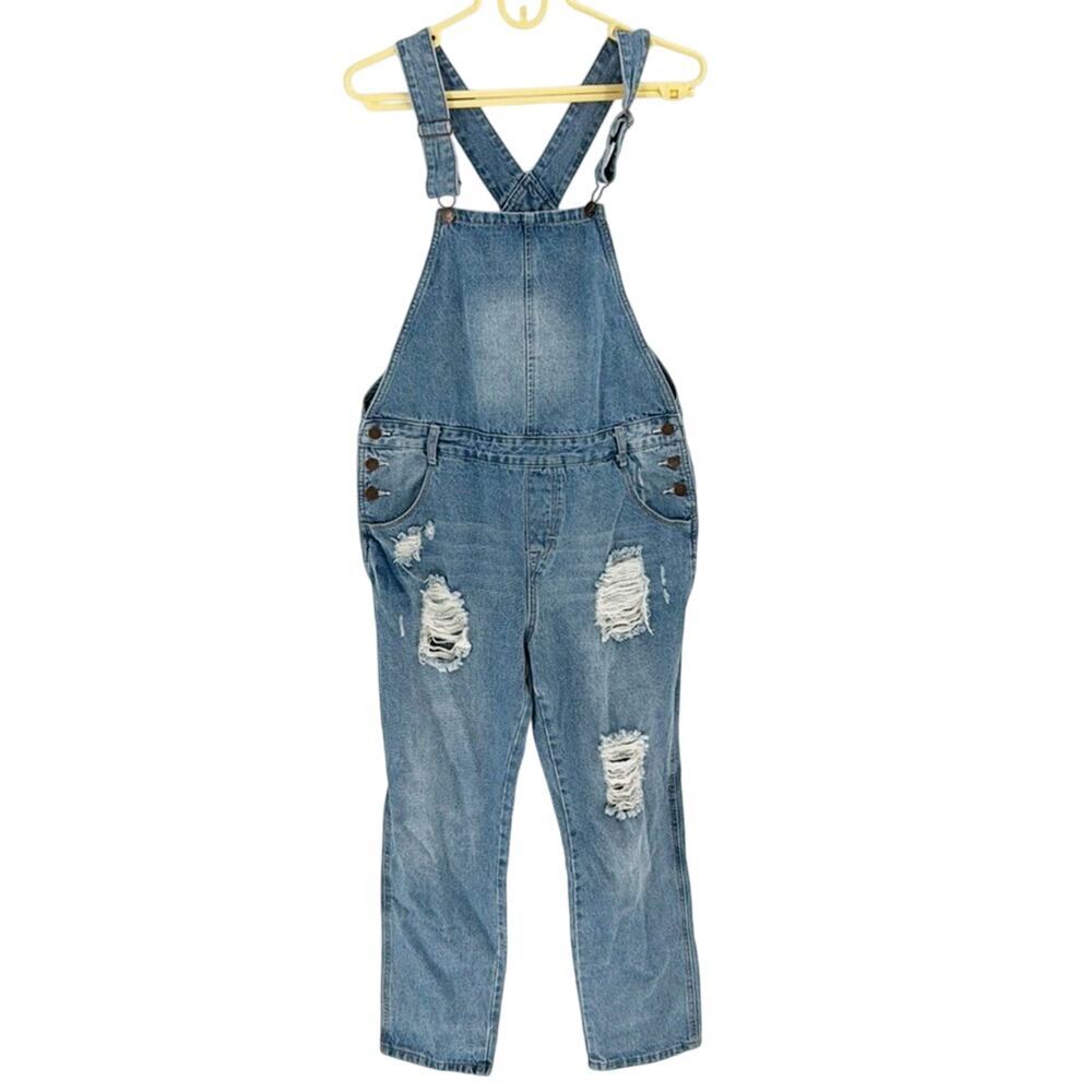 Mod Ref Boyfriend Distressed Denim Overalls bibs artsy school festival size S